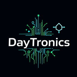 A modern logo for 'DayTronics' centered around an electronics theme