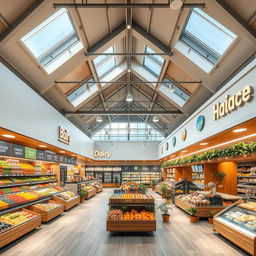 An interior design concept for a modern supermarket showcasing an inviting and efficient layout