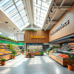 An interior design concept for a modern supermarket showcasing an inviting and efficient layout