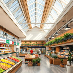 An interior design concept for a modern supermarket showcasing an inviting and efficient layout