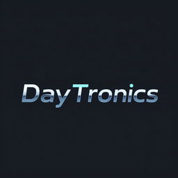 A modern and sleek logo design for 'DayTronics', featuring elements of electronics like circuit patterns, digital font styles, and vibrant colors such as blue, green, and silver