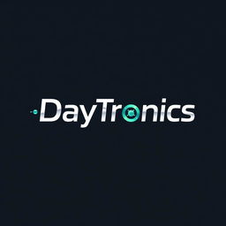 A modern and sleek logo design for 'DayTronics', featuring elements of electronics like circuit patterns, digital font styles, and vibrant colors such as blue, green, and silver