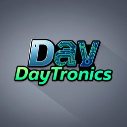 A captivating logo for 'DayTronics' that emphasizes a theme of electronic components, featuring elements like circuit boards, microcontrollers, and resistors