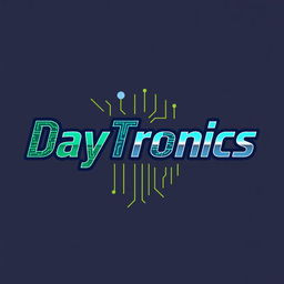 A captivating logo for 'DayTronics' that emphasizes a theme of electronic components, featuring elements like circuit boards, microcontrollers, and resistors