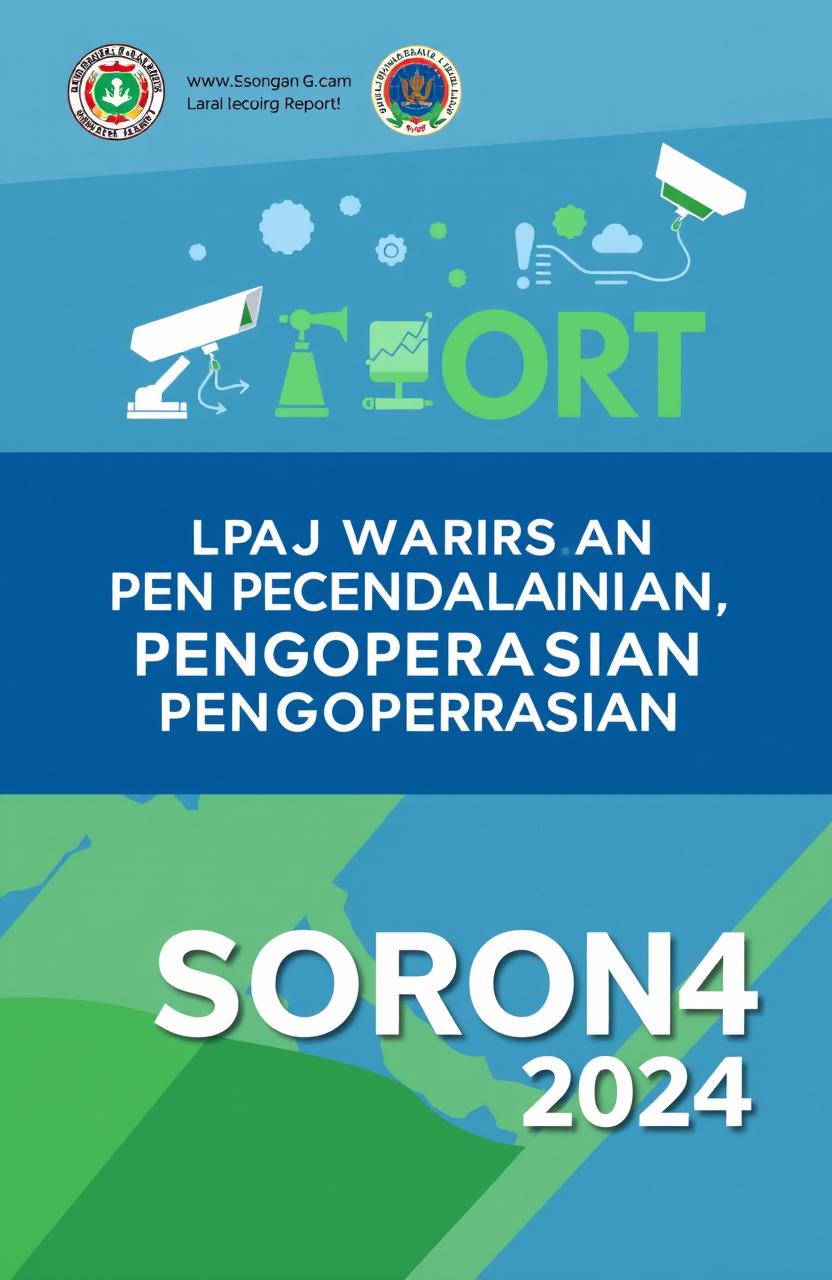 A detailed report cover design for the "LAPORAN PENGAWASAN DAN PENGENDALIAN PENGOPERASIAN KEK SORONG 2024"