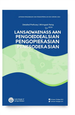 A detailed report cover design for the "LAPORAN PENGAWASAN DAN PENGENDALIAN PENGOPERASIAN KEK SORONG 2024"