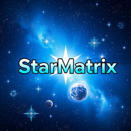 A beautifully designed logo featuring the text 'StarMatrix', set against a stunning cosmic background filled with stars, galaxies, and nebulae