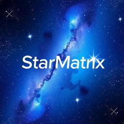 A beautifully designed logo featuring the text 'StarMatrix', set against a stunning cosmic background filled with stars, galaxies, and nebulae