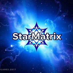 A beautifully designed logo featuring the text 'StarMatrix', set against a stunning cosmic background filled with stars, galaxies, and nebulae
