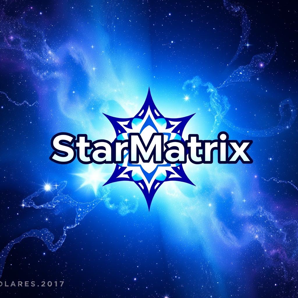 A beautifully designed logo featuring the text 'StarMatrix', set against a stunning cosmic background filled with stars, galaxies, and nebulae