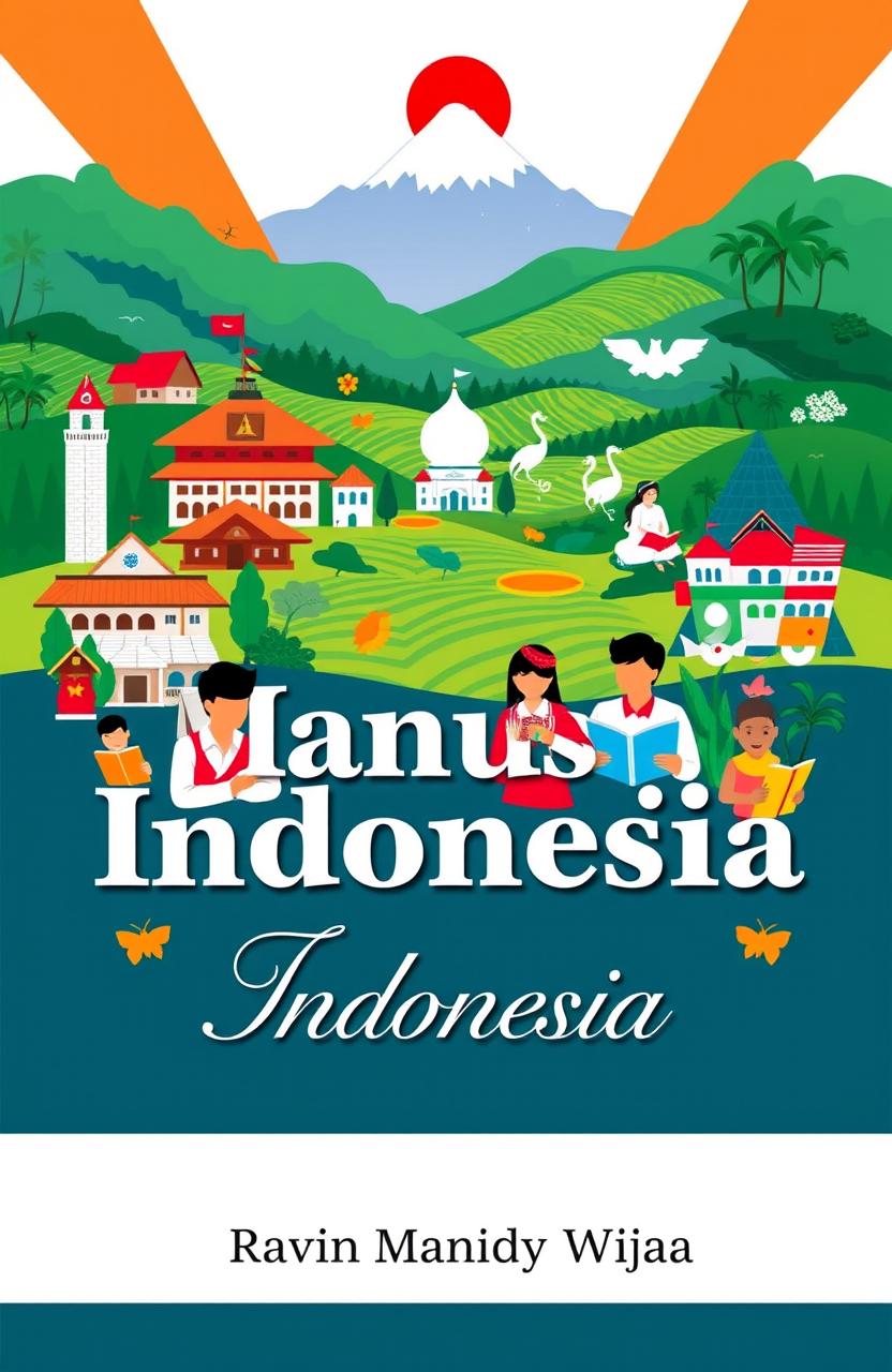 A book cover for the title "Manusia Indonesia" featuring a vibrant and colorful design inspired by Indonesian education