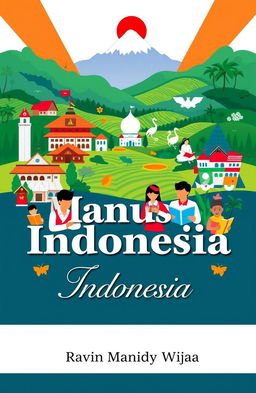 A book cover for the title "Manusia Indonesia" featuring a vibrant and colorful design inspired by Indonesian education
