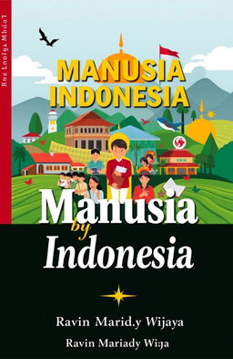 A book cover for the title "Manusia Indonesia" featuring a vibrant and colorful design inspired by Indonesian education