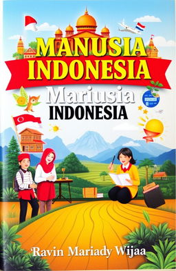 A book cover for the title "Manusia Indonesia" featuring a vibrant and colorful design inspired by Indonesian education
