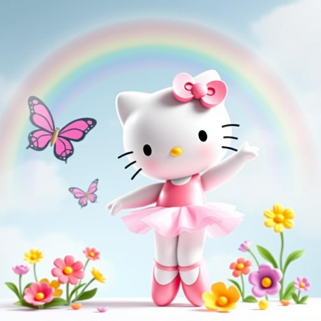 Hello Kitty as a ballerina, standing gracefully in a light pink dress