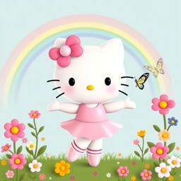 Hello Kitty as a ballerina, standing gracefully in a light pink dress
