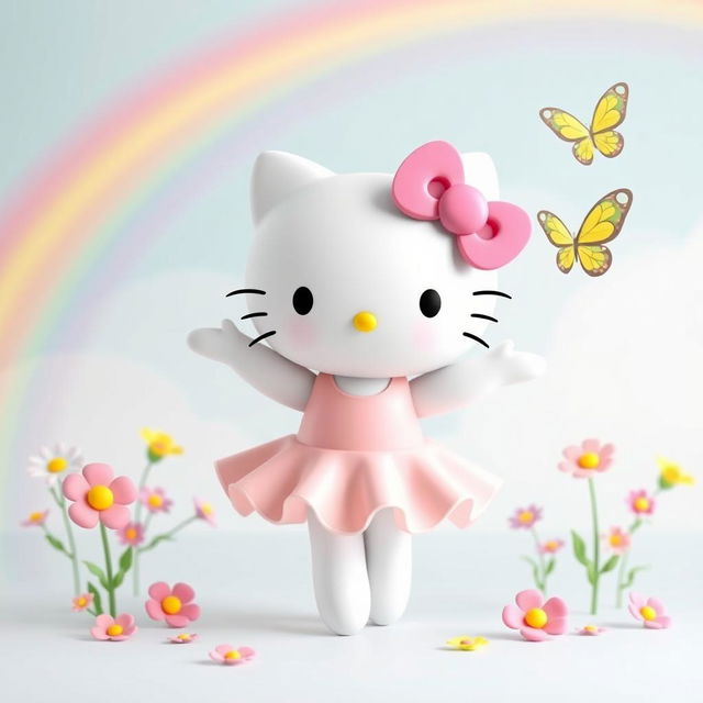 Hello Kitty as a ballerina, standing gracefully in a light pink dress