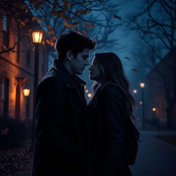 A poignant scene capturing the unexpected love story of two college students amidst a moody, atmospheric backdrop
