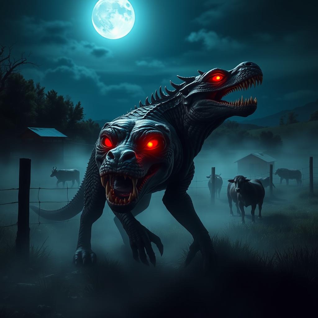 A mysterious and intriguing depiction of the mythical creature known as El Chupacabras