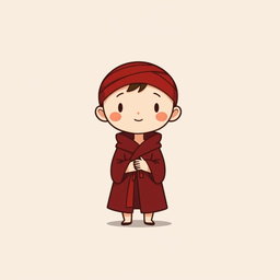 A small character wearing a red headband and a robe, with very few details, giving a minimalist appearance