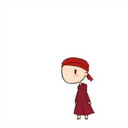 A small character wearing a red headband and a robe, with very few details, giving a minimalist appearance