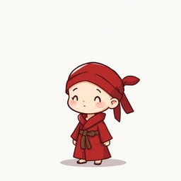 A small character wearing a red headband and a robe, with very few details, giving a minimalist appearance