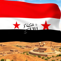 The flag of Syria, featuring its distinctive red, white, and black horizontal stripes