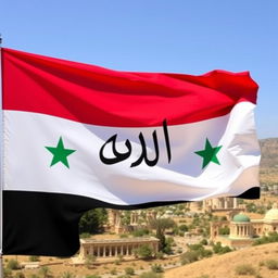 The flag of Syria, featuring its distinctive red, white, and black horizontal stripes