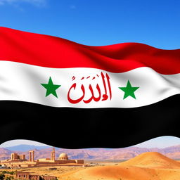 The flag of Syria, featuring its distinctive red, white, and black horizontal stripes