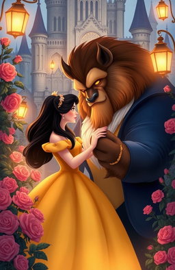 A whimsical and enchanting illustration inspired by "Beauty and the Beast