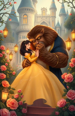 A whimsical and enchanting illustration inspired by "Beauty and the Beast