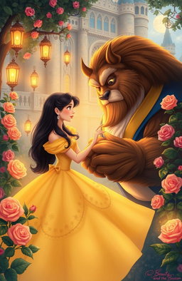 A whimsical and enchanting illustration inspired by "Beauty and the Beast