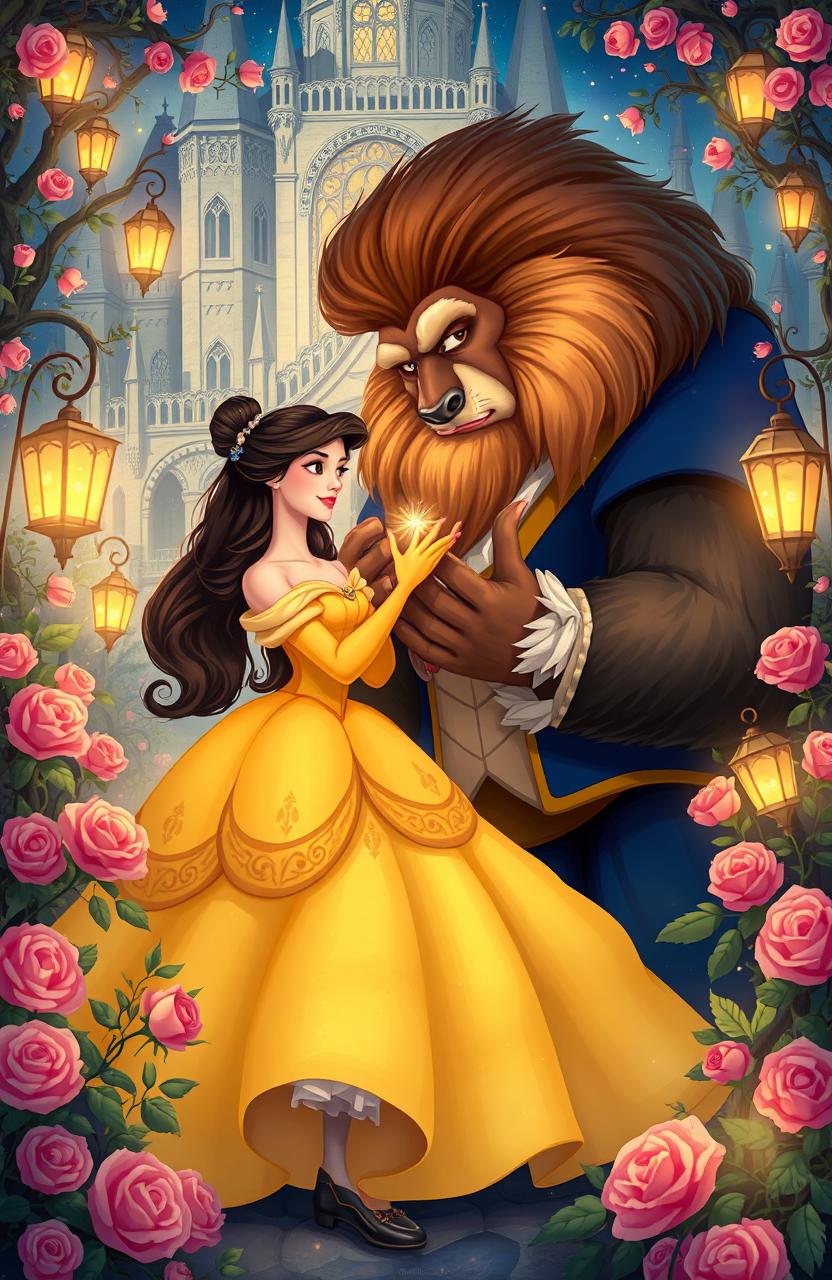 A whimsical and enchanting illustration inspired by "Beauty and the Beast