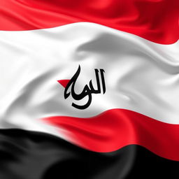 A depiction of the new flag of Syria with its bold colors of red, white, and black, featuring a stylized rendition of the Tawheed (Monotheism) symbol prominently displayed in the center, without any stars