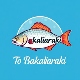 A logo design for a fish shop named 'To Bakaliaraki'