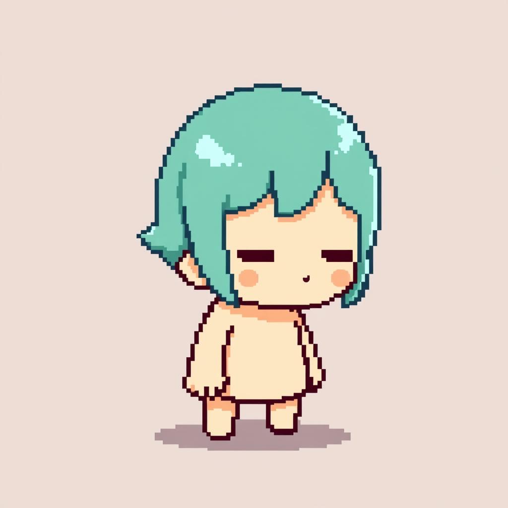 A small character in pixel art style, featuring minimal details and no visible face