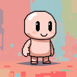 A small, faceless character with minimal details, featuring a short arm, depicted in pixel art style
