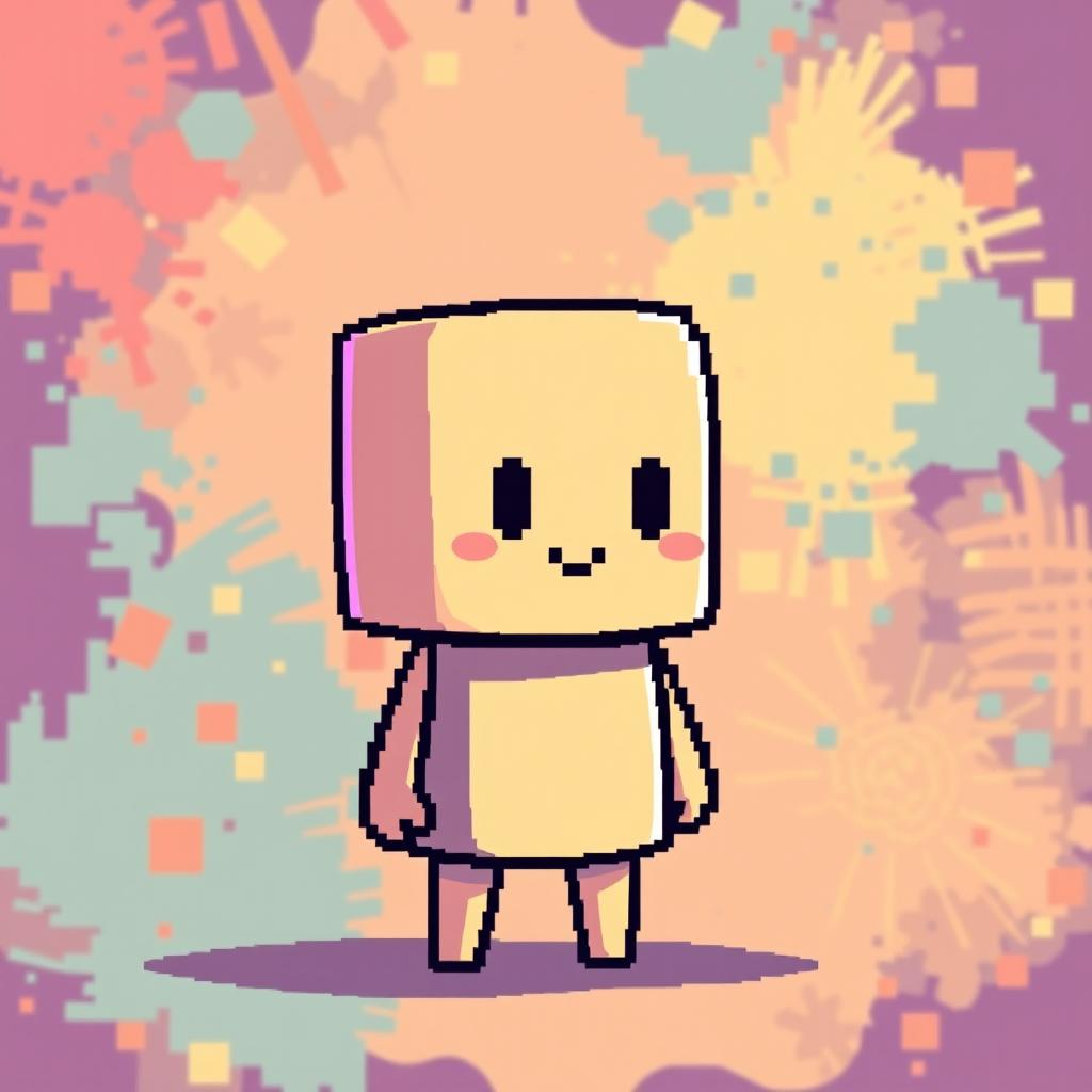 A small, faceless character with minimal details, featuring a short arm, depicted in pixel art style