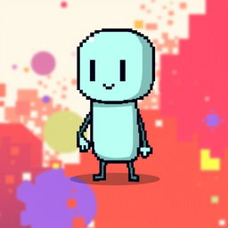 A small, faceless character with minimal details, featuring a short arm, depicted in pixel art style