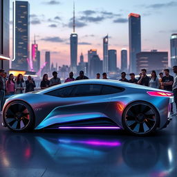 A futuristic scene featuring a sleek, advanced Cadillac vehicle designed for a project called GTP (Generalized Transport Project)