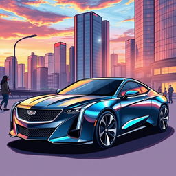 A beautiful hand-drawn illustration of a stylish Cadillac vehicle, inspired by the Generalized Transport Project (GTP)
