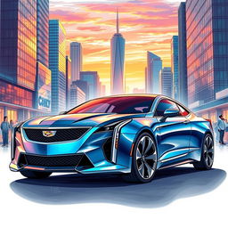 A beautiful hand-drawn illustration of a stylish Cadillac vehicle, inspired by the Generalized Transport Project (GTP)