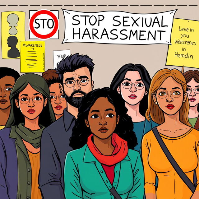 An illustration capturing the serious and sensitive nature of sexual harassment awareness