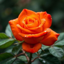 A captivating orange rose with bright red highlights, displaying an exquisite blend of colors in its petals