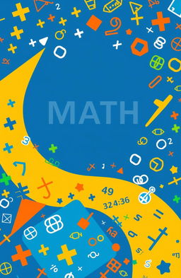 A vibrant and eye-catching math book cover design featuring a variety of mathematical symbols, numbers, and equations