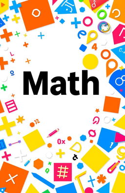 A vibrant and eye-catching math book cover design featuring a variety of mathematical symbols, numbers, and equations