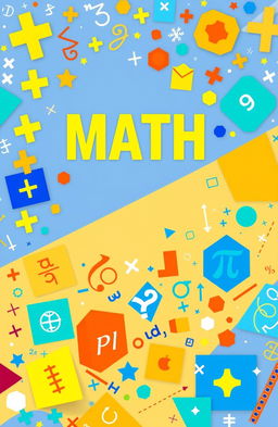 A vibrant and eye-catching math book cover design featuring a variety of mathematical symbols, numbers, and equations
