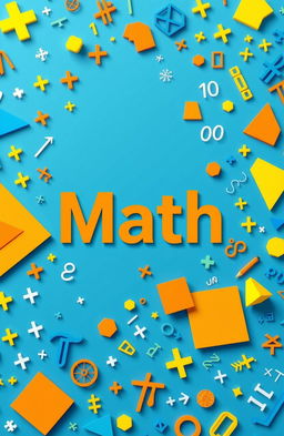 A vibrant and eye-catching math book cover design featuring a variety of mathematical symbols, numbers, and equations