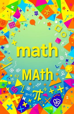 A vibrant and eye-catching math book cover design featuring a plethora of mathematical symbols, numbers, and equations