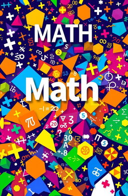 A vibrant and eye-catching math book cover design featuring a plethora of mathematical symbols, numbers, and equations